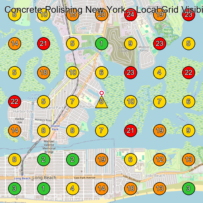Concrete Polishing New York Concrete Contractor GeoGrid ranking map for Island Park NY
